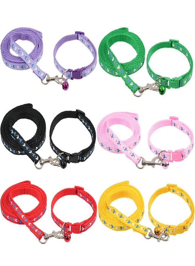TELEYI Small Dog Collar and Leash Set with Bell,Pink Love Nylon Cat Collar Girl Female Cute Fancy Puppy Collar with Bells for XXS XS Little Kitten Boys Pet Dogs,Neck 7-12 Inch - Image 5